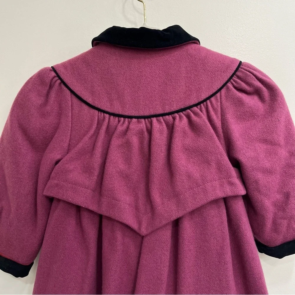 Vintage Rothschild Girls 4 Wool Coat Purple Black Velvet Bows Union Tag USA